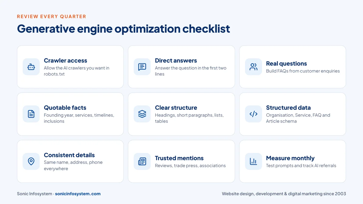 Generative engine optimization checklist for AI search visibility