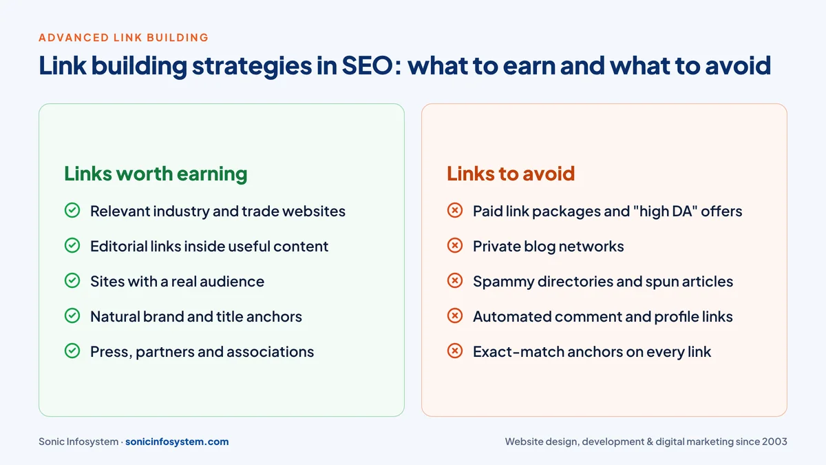 Link building strategies in SEO: links to earn and links to avoid