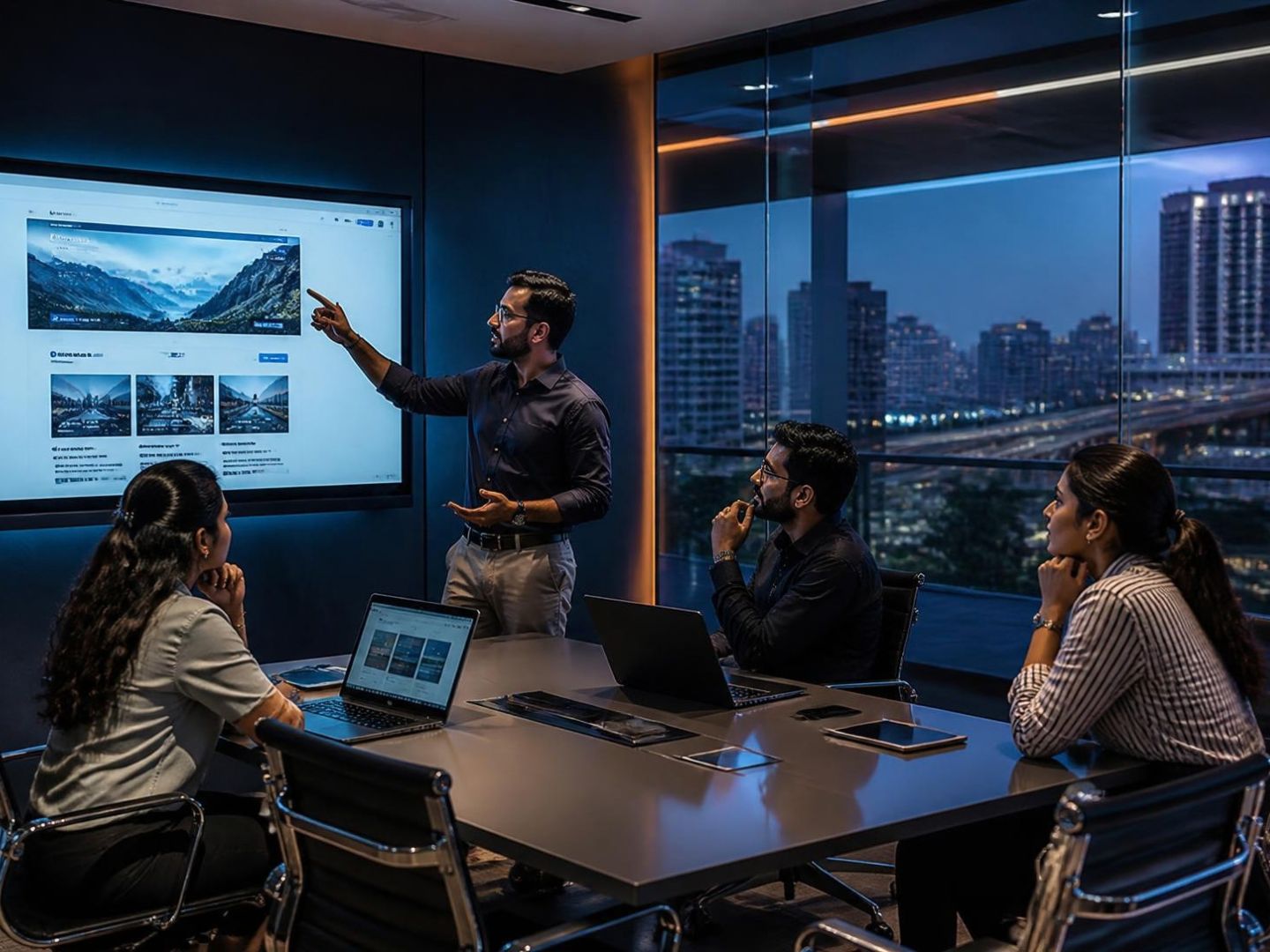 Sonic Infosystem team reviewing a client website design