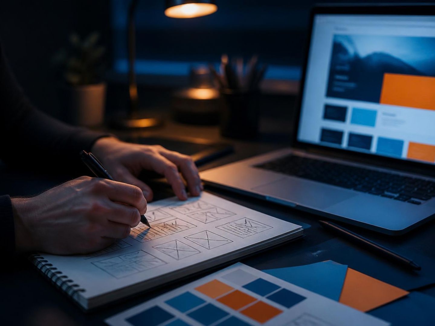 Designer sketching website wireframes at Sonic Infosystem