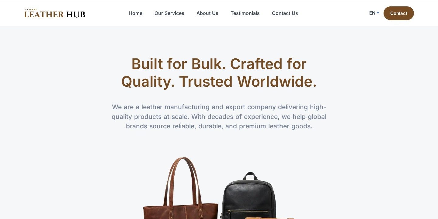 Global Leather Hub website designed by Sonic Infosystem